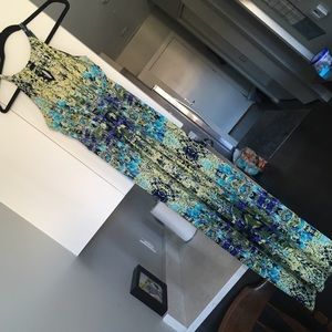 Cynthia Rowley maxi abstract watercolor teal dress